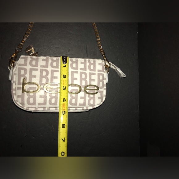 BEBE SHOULDER Crossbody BAG PURSE White All Over LOGO FAUX LEATHER SMALL NWOT - Picture 7 of 8